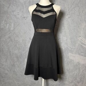 Emerald Sundae Size M Black Mesh Cutout Skater Dress Fit Flare Chic